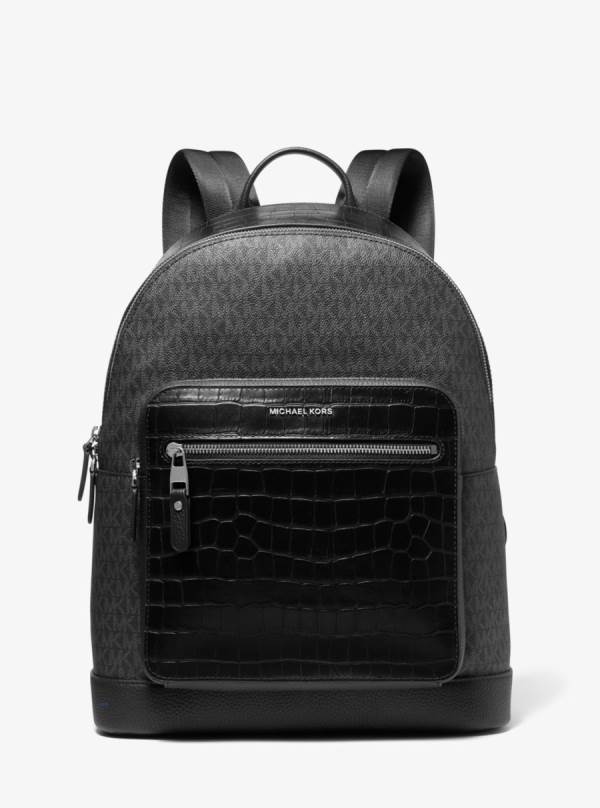 Panske Batohy Michael Kors Hudson Crocodile Embossed Leather and Logo Čierne - Tasky Michael Kors Sleva | HFORQ-3746